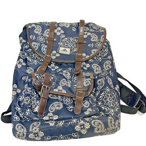 Steve Madden Blue Paisley Backpack Faux Leather Trim Fashion School Bag